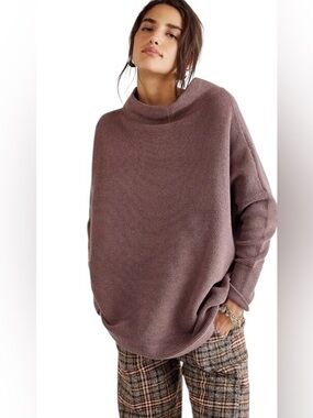 Free People Ottoman Slouchy Tunic Sweater Mock Neck Oversized Mauve Small